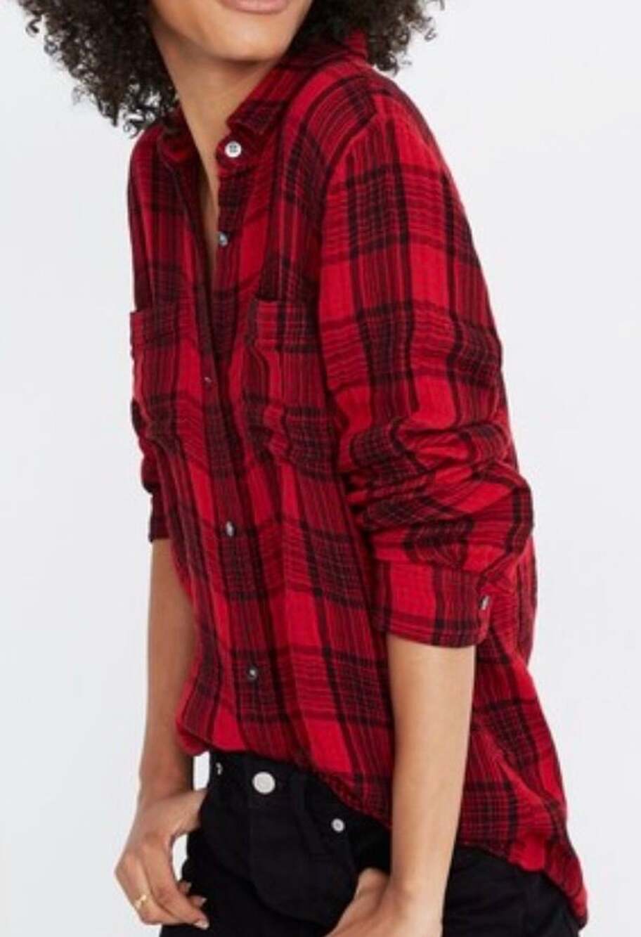 Madewell Classic Ex-Boyfriend Shirt S Red Black Plaid Flannel Grunge Cotton